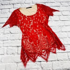 BKE Red Lace Cut Out Blouse